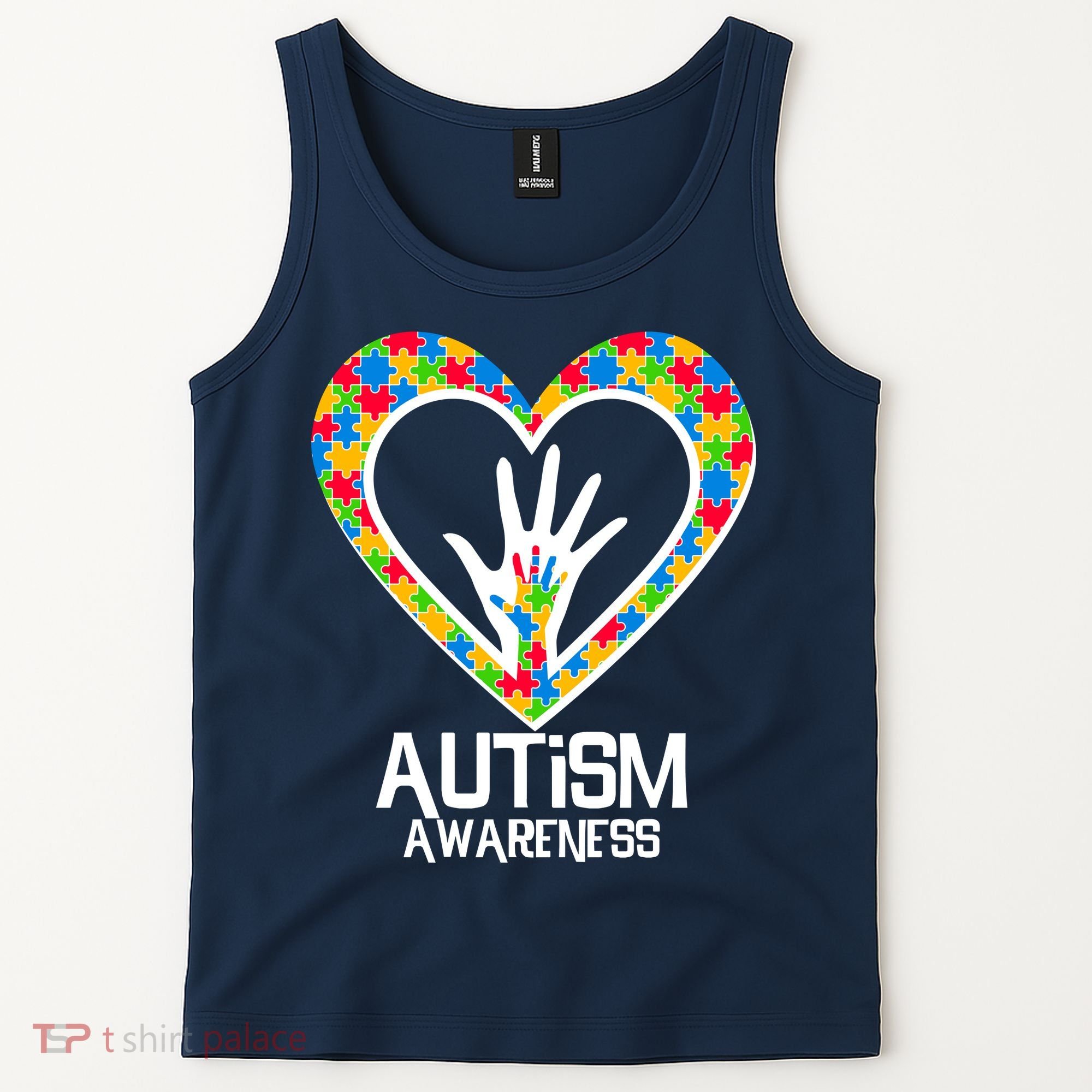 Autism Awareness Holding Hands Heart Puzzle Tank Top