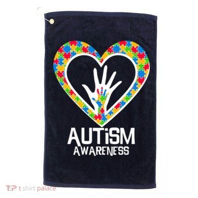 Autism Awareness Holding Hands Heart Puzzle Golf Towel