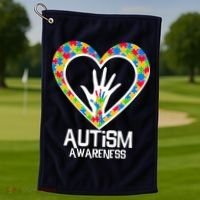 Autism Awareness Holding Hands Heart Puzzle Golf Towel thumb 1