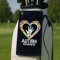 Autism Awareness Holding Hands Heart Puzzle Golf Towel thumb 2