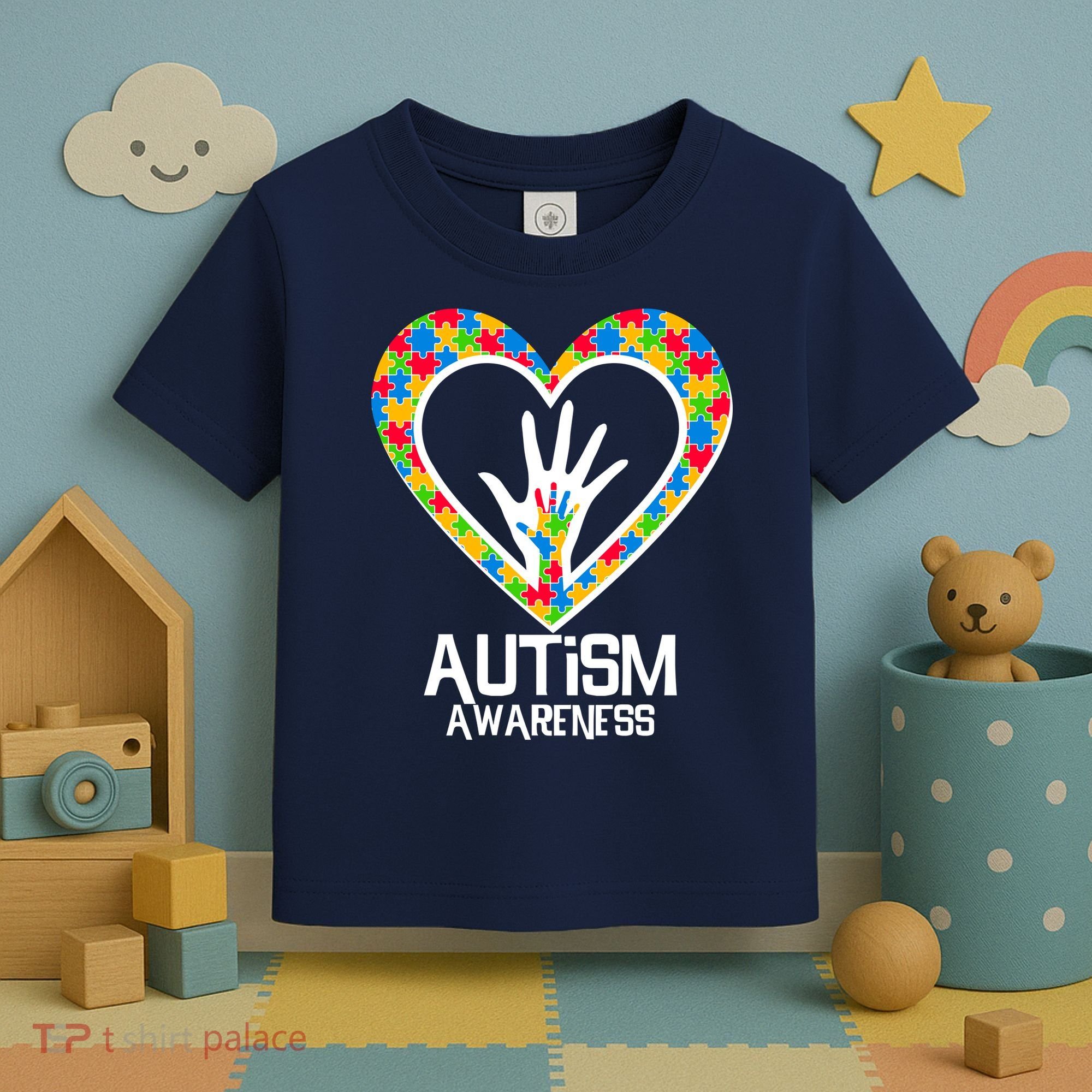 Autism Awareness Holding Hands Heart Puzzle Toddler T-Shirt