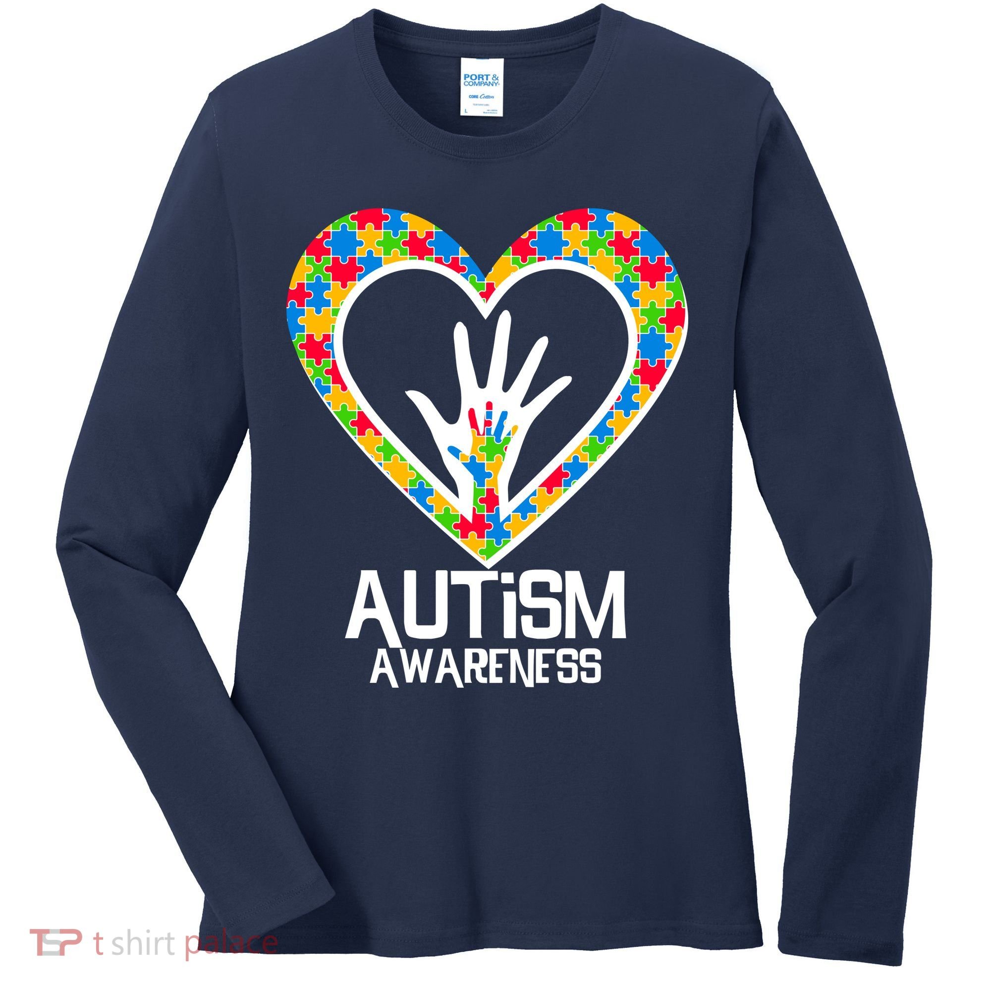 Autism Awareness Holding Hands Heart Puzzle Women's Long Sleeve Shirt