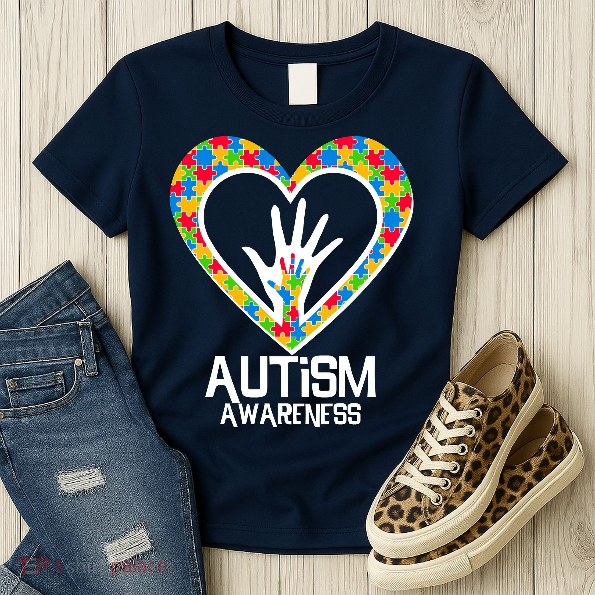 Autism Awareness Holding Hands Heart Puzzle Women's T-Shirt