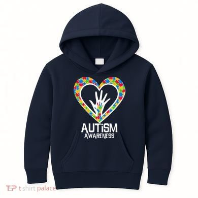 Autism Awareness Holding Hands Heart Puzzle Kids Hoodie
