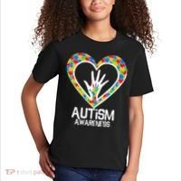 Autism Awareness Holding Hands Heart Puzzle Kids T-Shirt thumb 2
