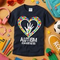 Autism Awareness Holding Hands Heart Puzzle Kids T-Shirt thumb 3
