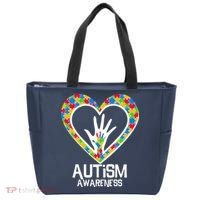 Autism Awareness Holding Hands Heart Puzzle Tote Bag thumb 0