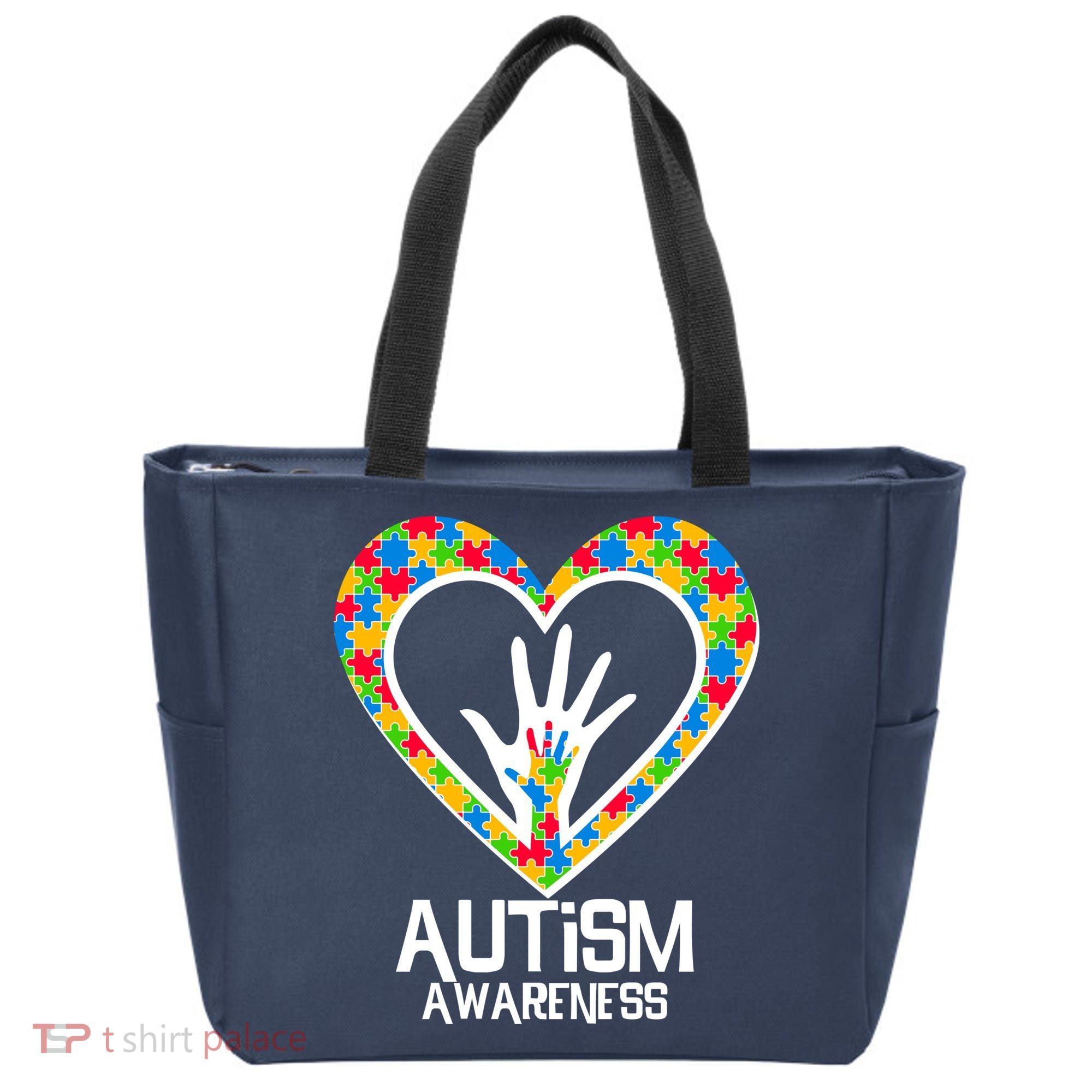 Autism Awareness Holding Hands Heart Puzzle Tote Bag