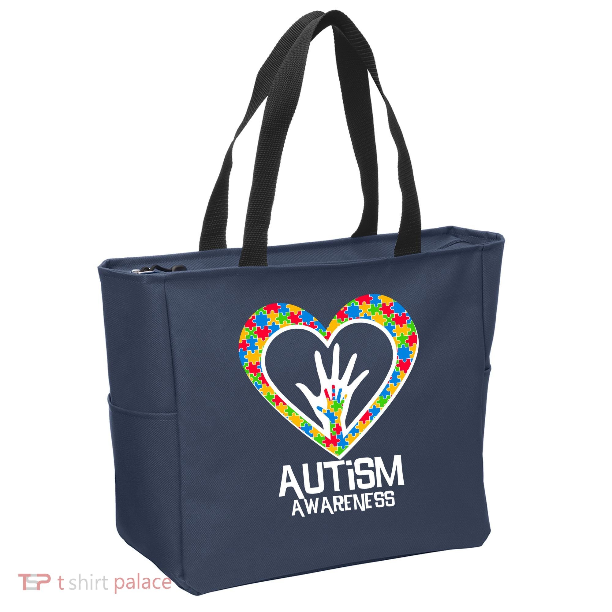 Autism Awareness Holding Hands Heart Puzzle Tote Bag