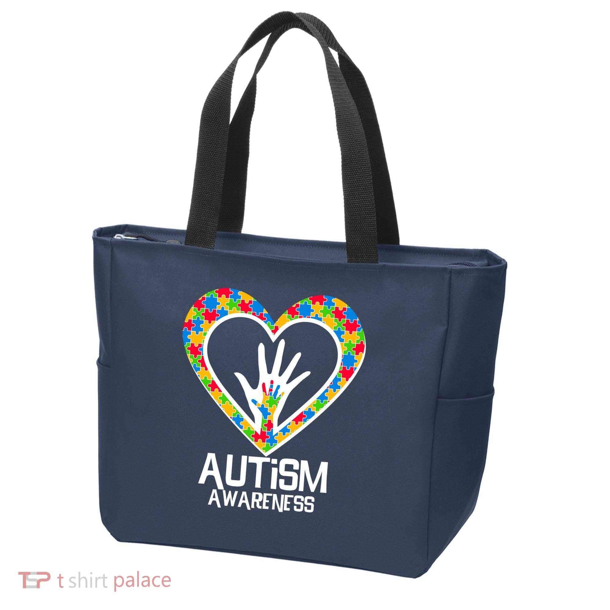 Autism Awareness Holding Hands Heart Puzzle Tote Bag