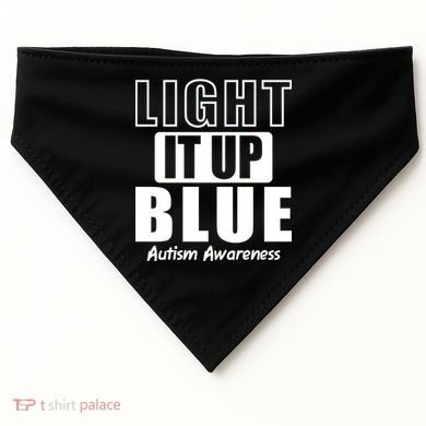 Autism Awareness Light It Up Blue Text Logo USA-Made Doggie Bandana