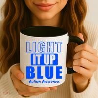 Autism Awareness Light It Up Blue Text Logo Coffee Mug thumb 3