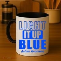 Autism Awareness Light It Up Blue Text Logo Coffee Mug thumb 4