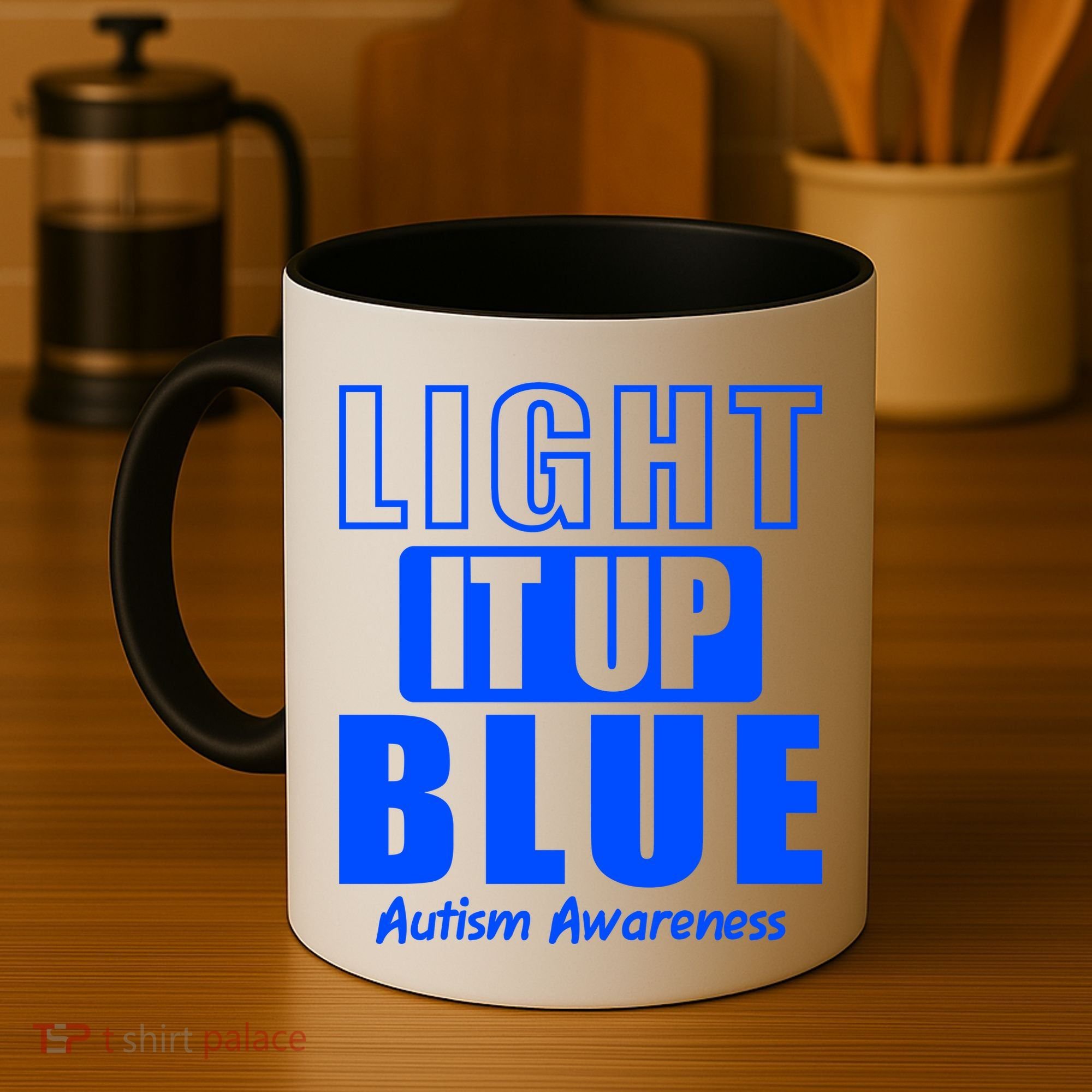 Autism Awareness Light It Up Blue Text Logo Coffee Mug