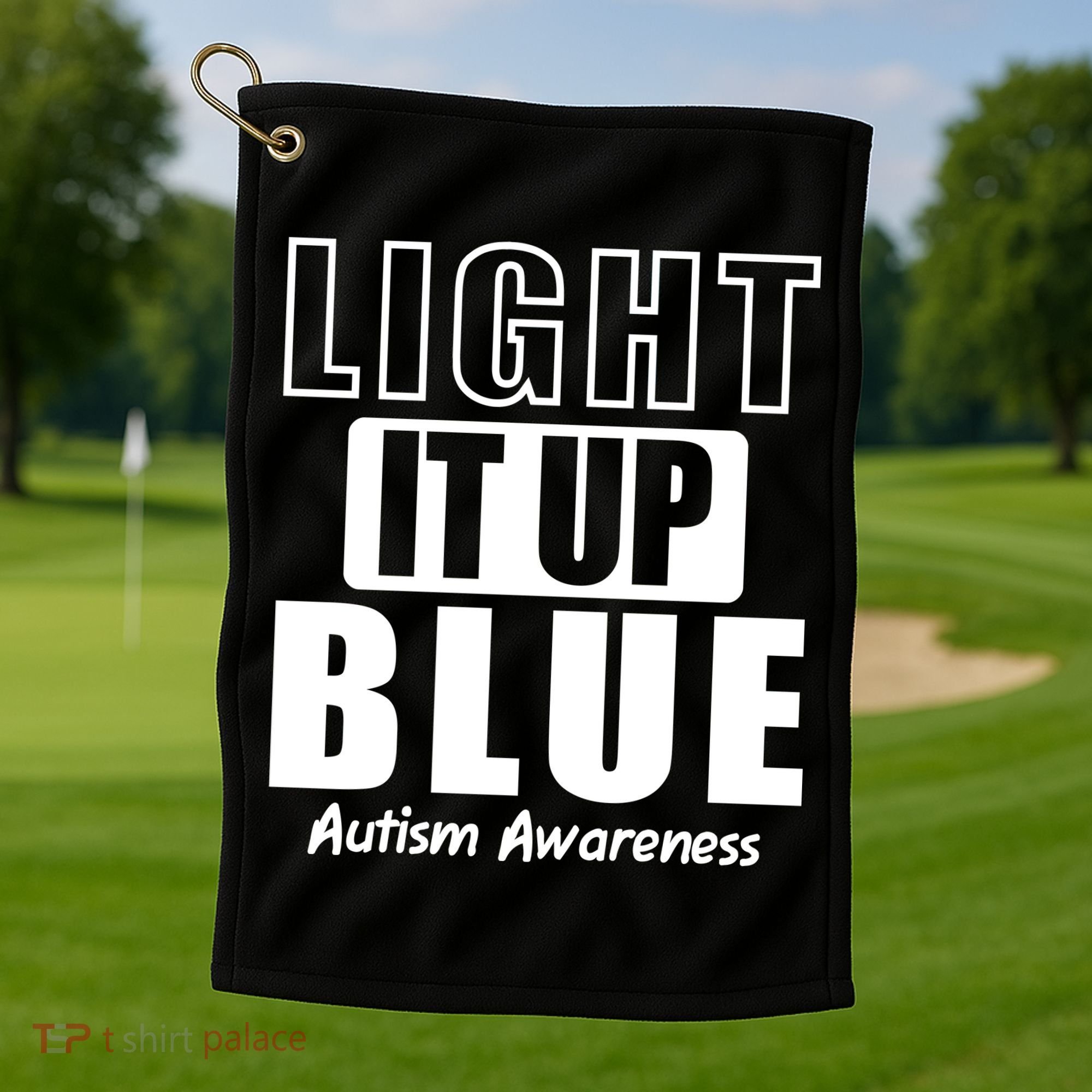 Autism Awareness Light It Up Blue Text Logo Golf Towel