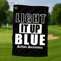 Autism Awareness Light It Up Blue Text Logo Golf Towel thumb 1