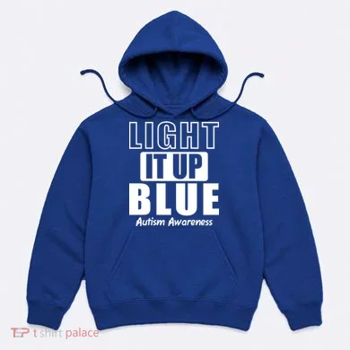 Autism Awareness Light It Up Blue Text Logo Hoodie