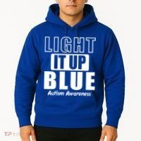 Autism Awareness Light It Up Blue Text Logo Hoodie thumb 2