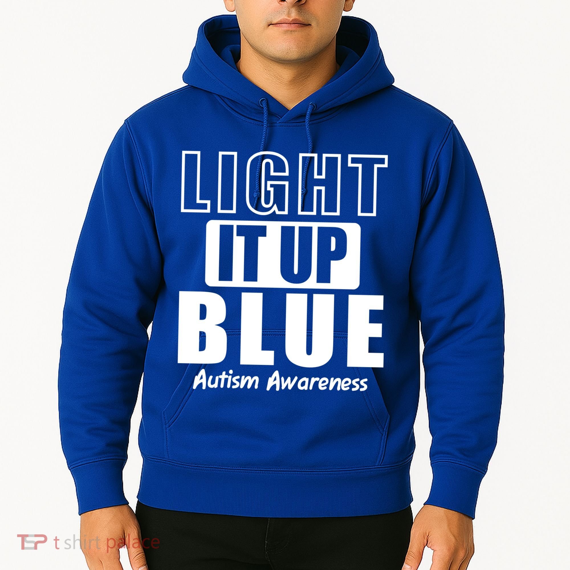 Autism Awareness Light It Up Blue Text Logo Hoodie