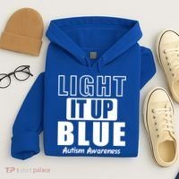 Autism Awareness Light It Up Blue Text Logo Hoodie thumb 4