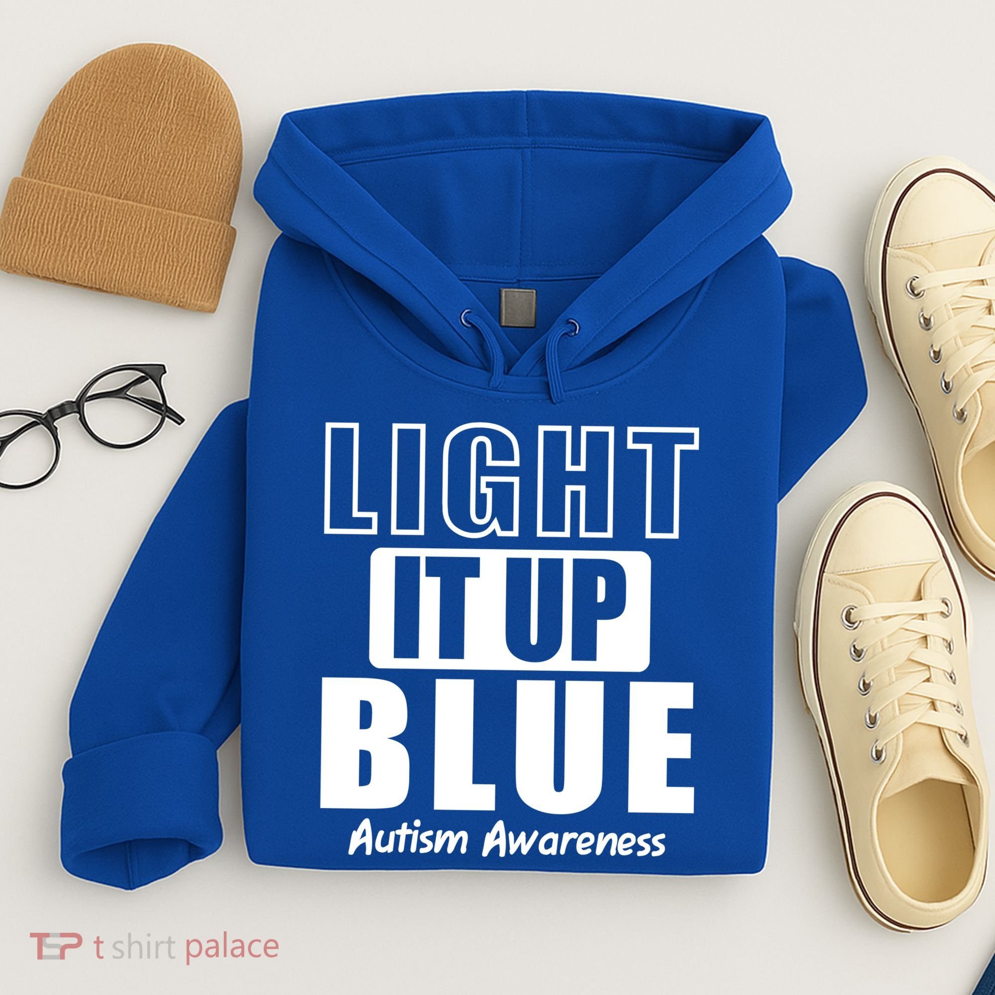 Autism Awareness Light It Up Blue Text Logo Hoodie