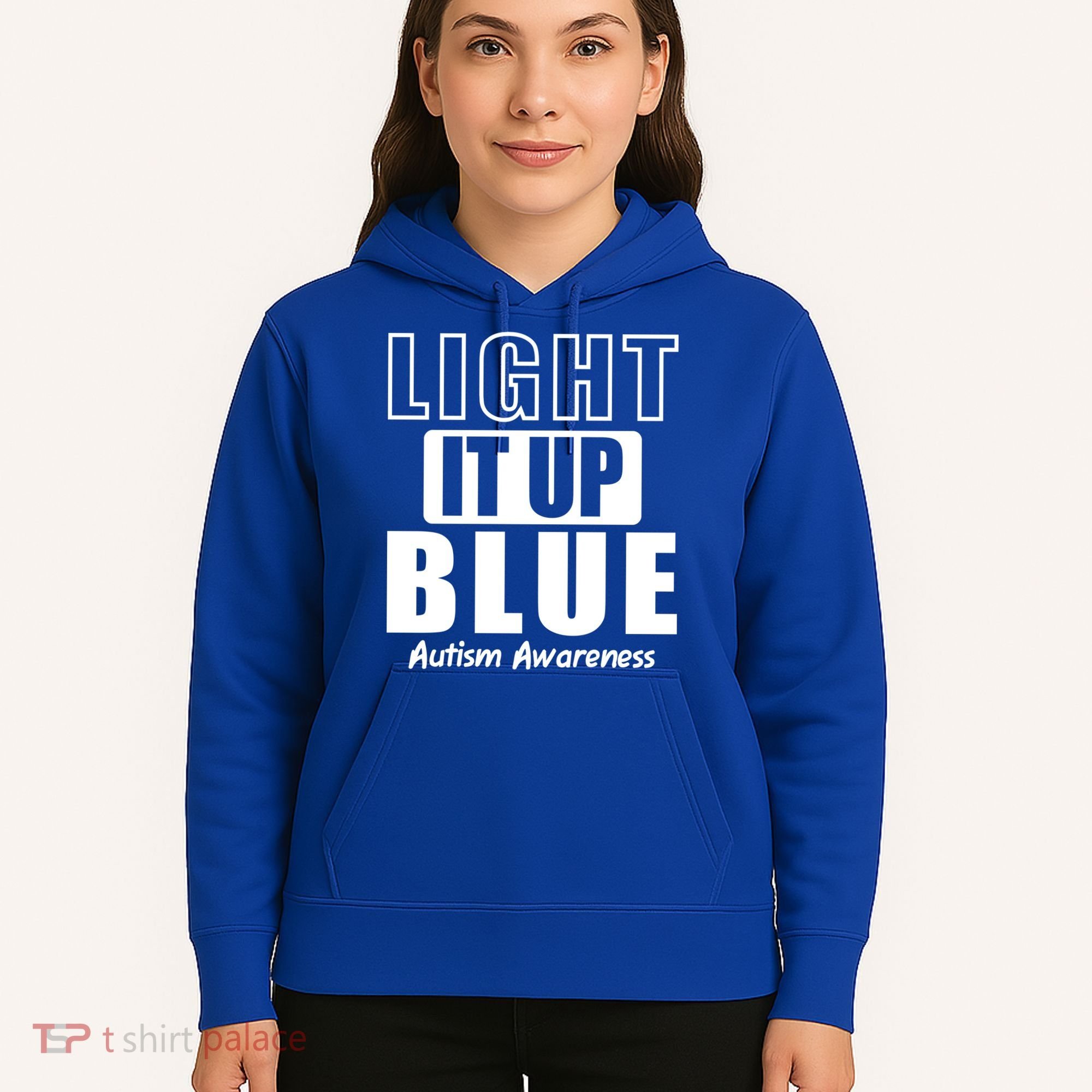Autism Awareness Light It Up Blue Text Logo Hoodie