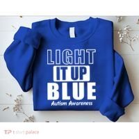 Autism Awareness Light It Up Blue Text Logo Sweatshirt thumb 2