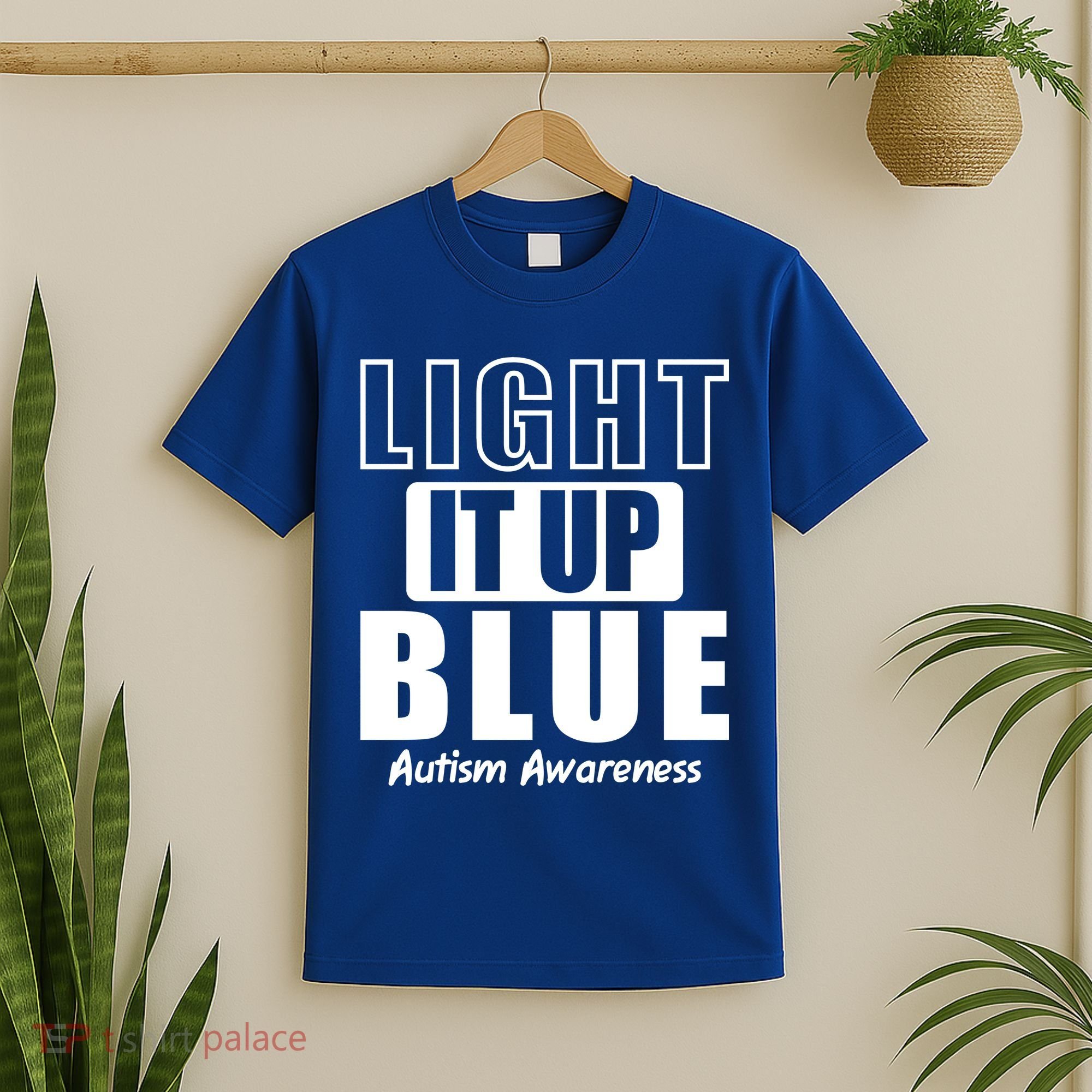 Autism Awareness Light It Up Blue Text Logo T-Shirt