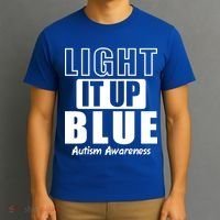 Autism Awareness Light It Up Blue Text Logo T-Shirt thumb 3