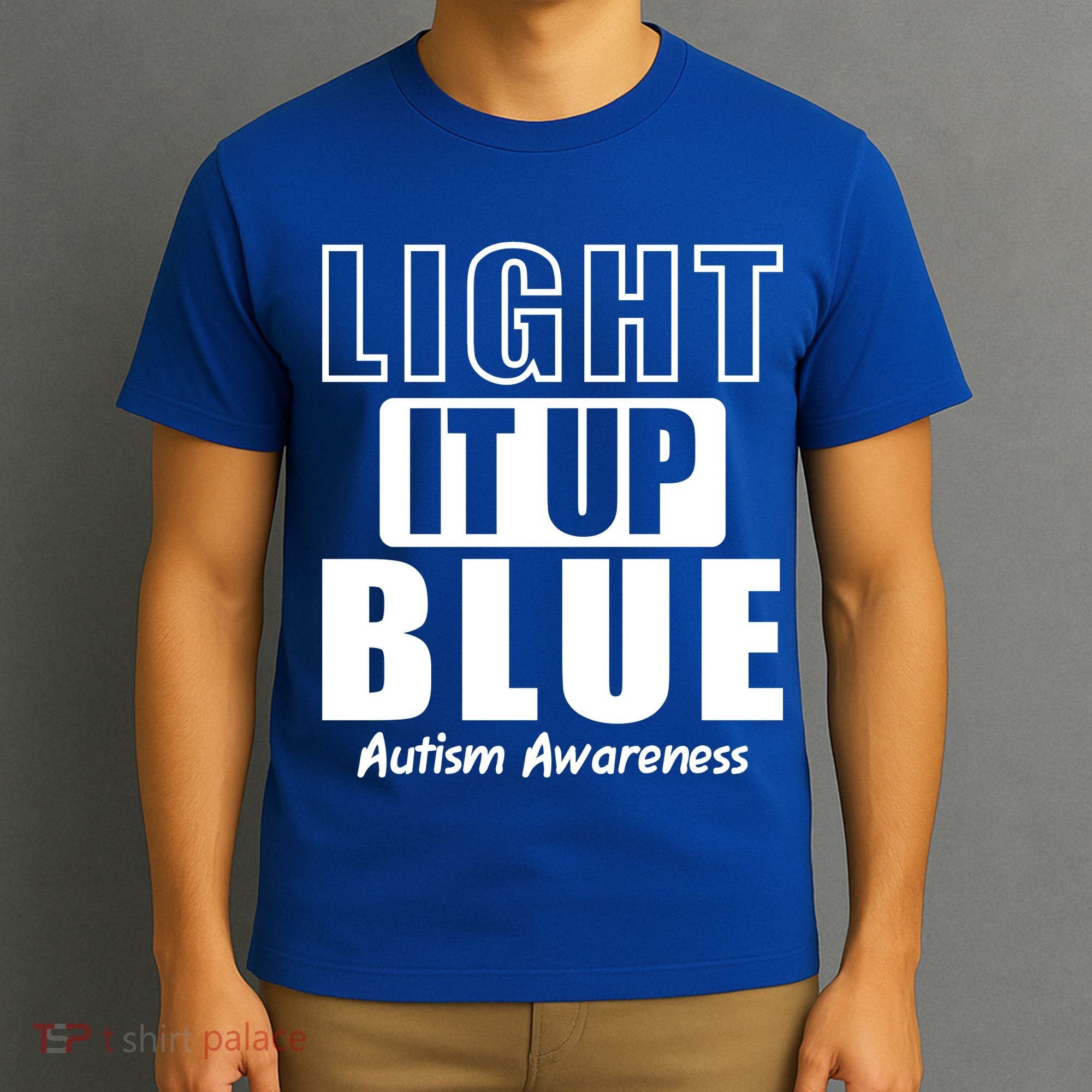 Autism Awareness Light It Up Blue Text Logo T-Shirt
