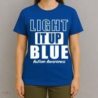 Autism Awareness Light It Up Blue Text Logo T-Shirt thumb 4