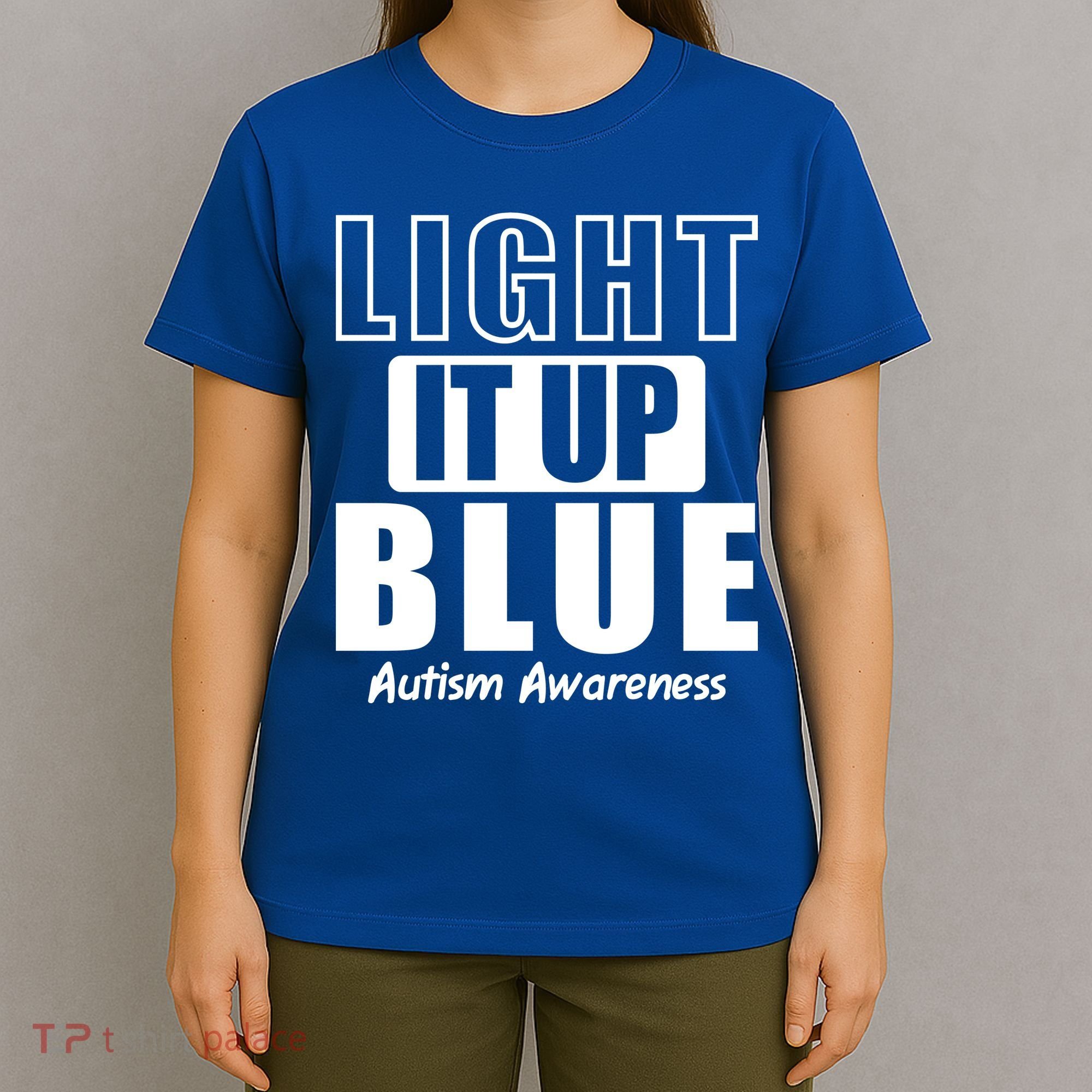 Autism Awareness Light It Up Blue Text Logo T-Shirt