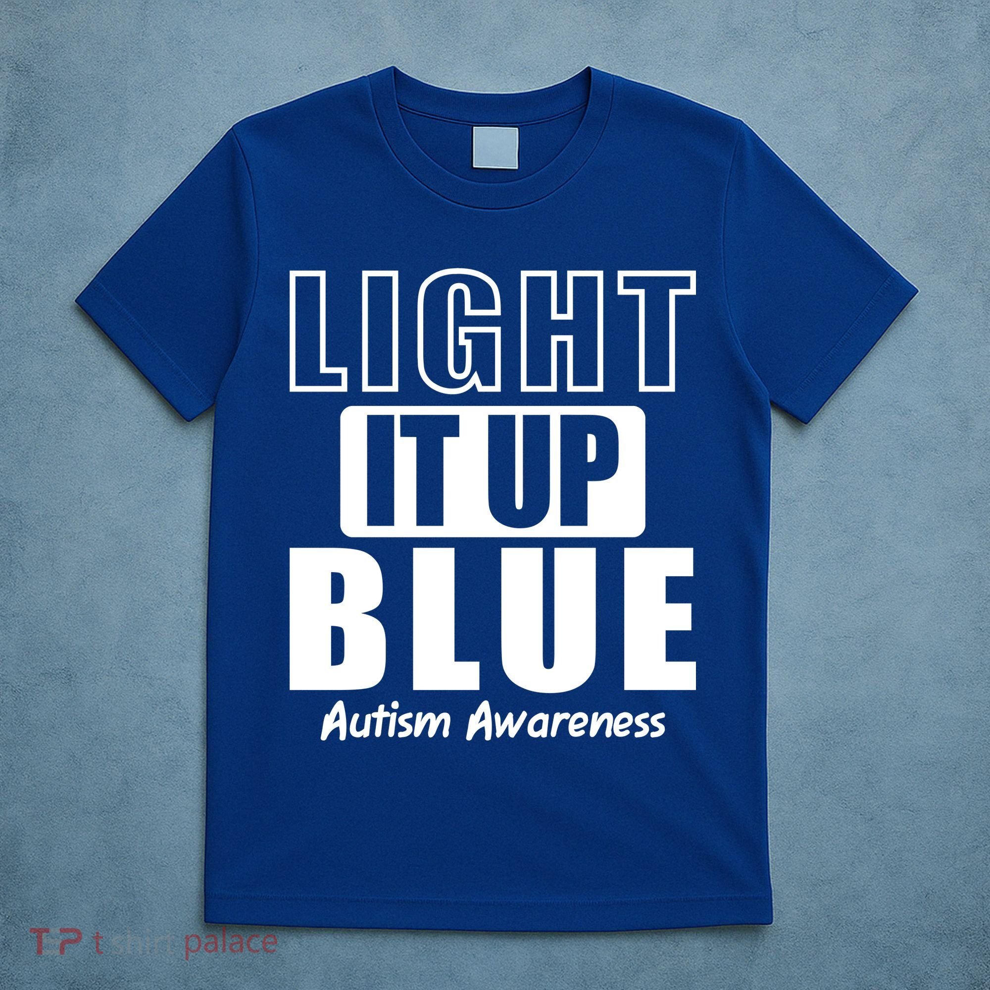 Autism Awareness Light It Up Blue Text Logo T-Shirt