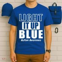 Autism Awareness Light It Up Blue Text Logo T-Shirt thumb 6