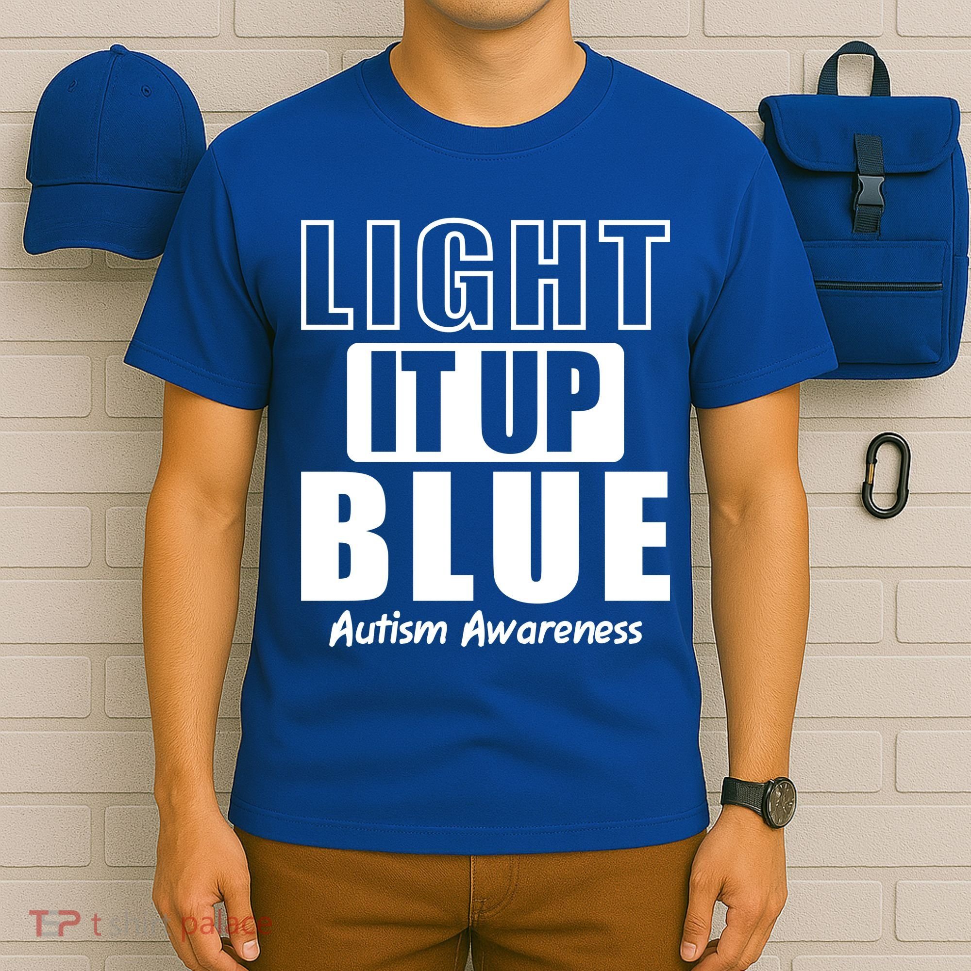 Autism Awareness Light It Up Blue Text Logo T-Shirt