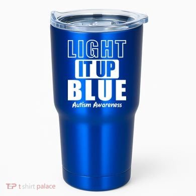 Autism Awareness Light It Up Blue Text Logo Tumbler