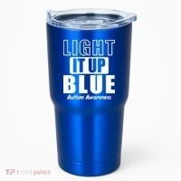 Autism Awareness Light It Up Blue Text Logo Tumbler thumb 0