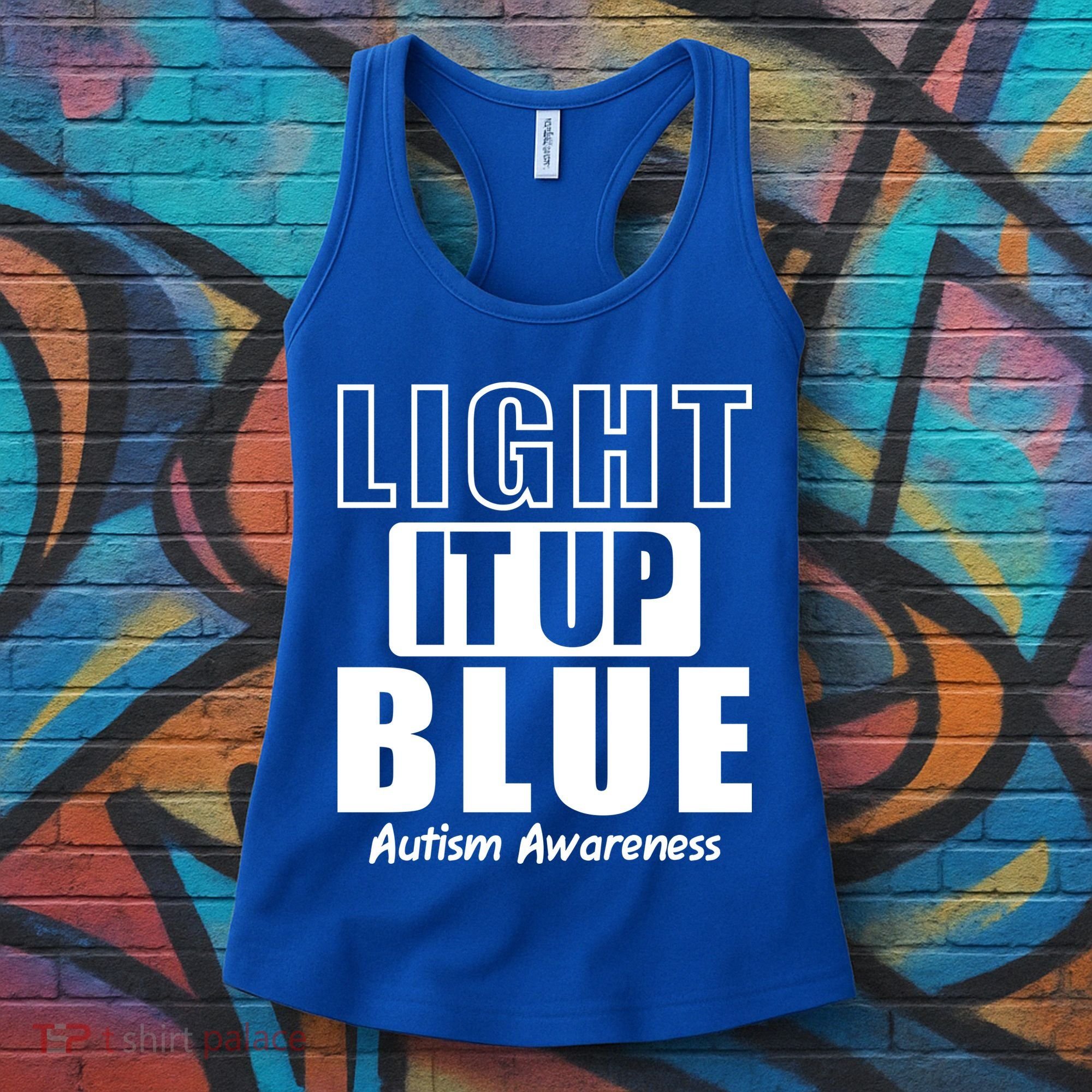 Autism Awareness Light It Up Blue Text Logo Women's Tank Top