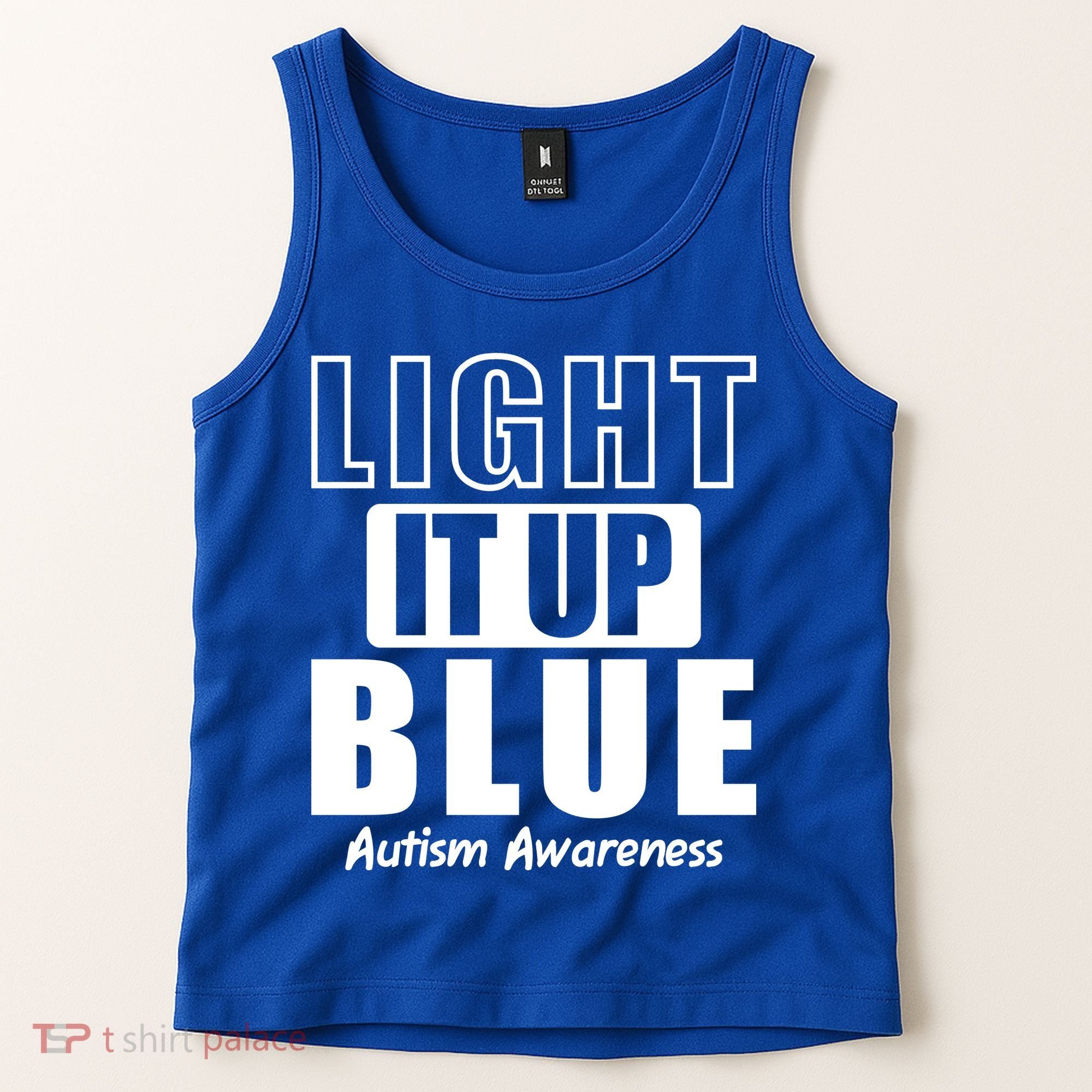 Autism Awareness Light It Up Blue Text Logo Tank Top