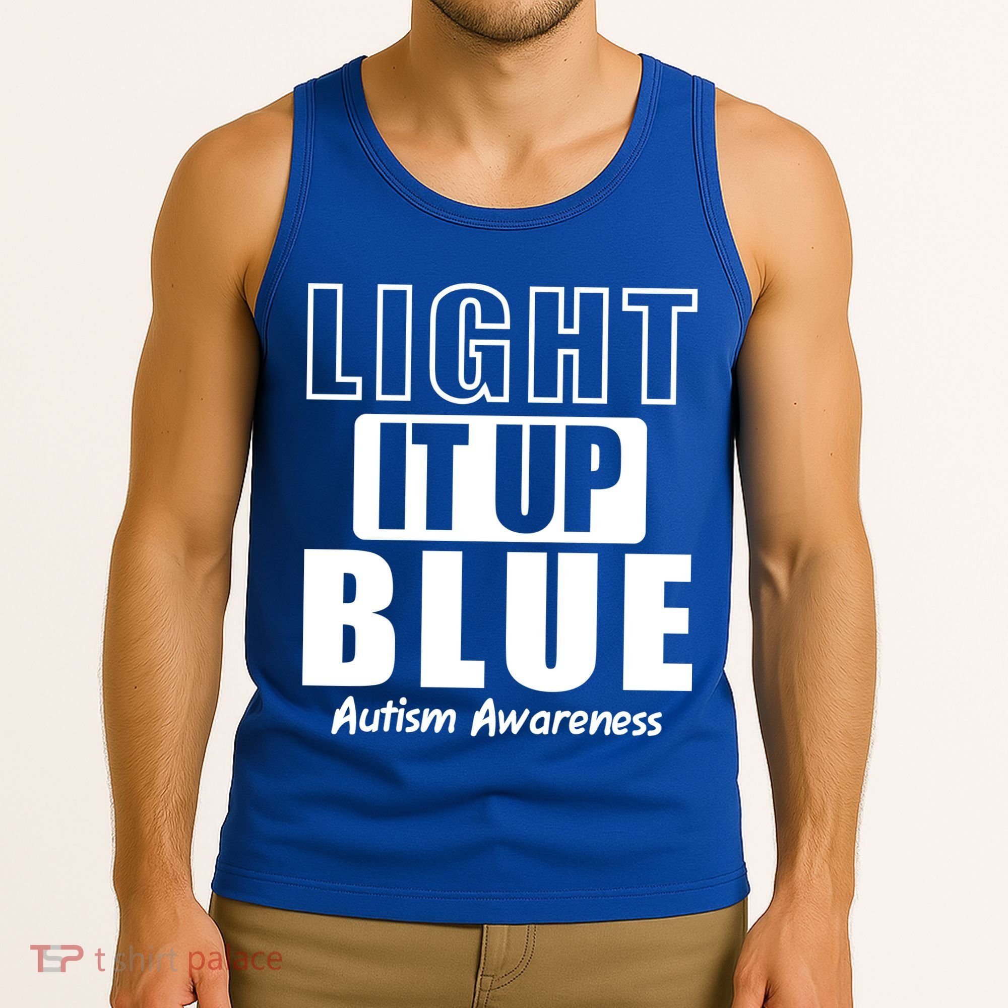 Autism Awareness Light It Up Blue Text Logo Tank Top