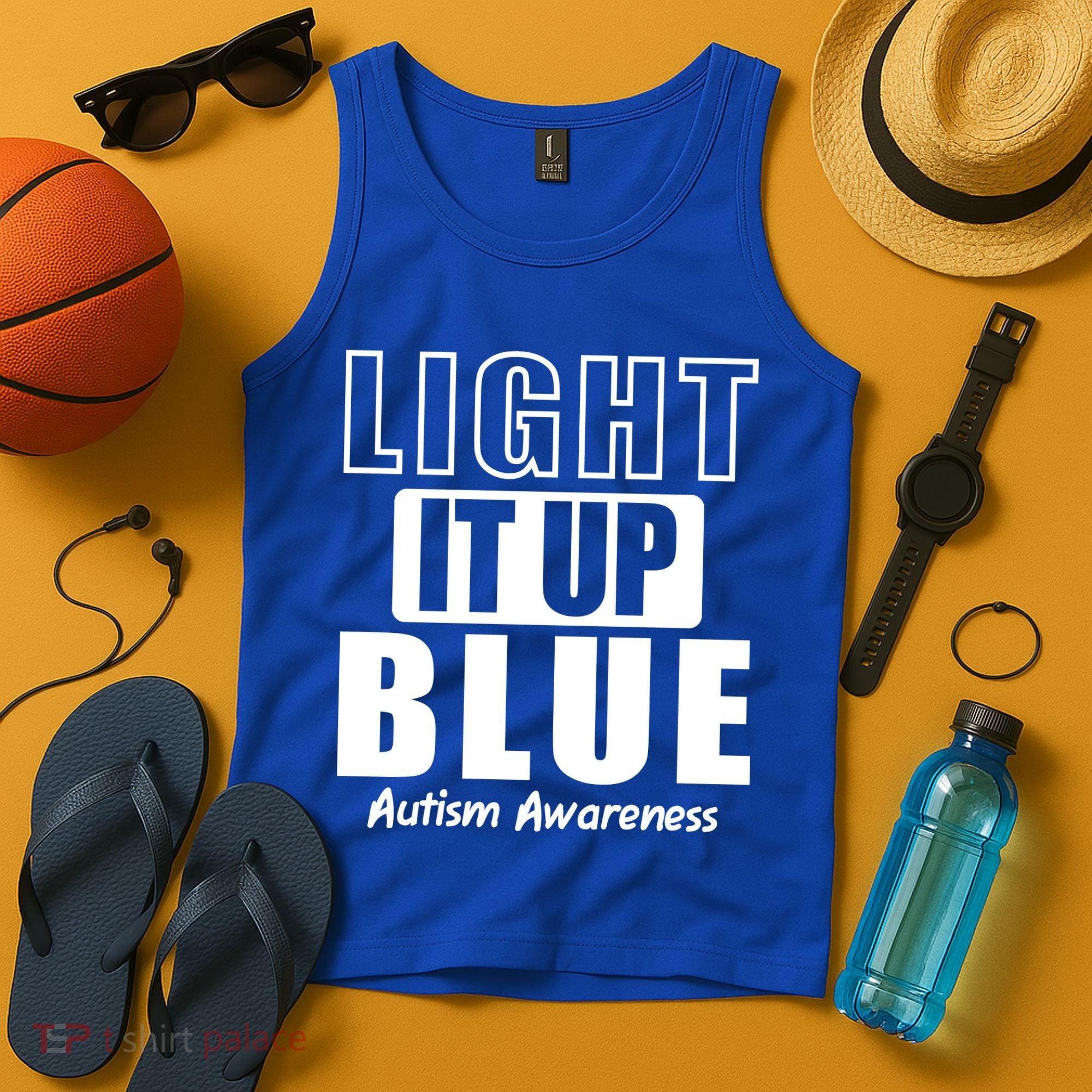 Autism Awareness Light It Up Blue Text Logo Tank Top