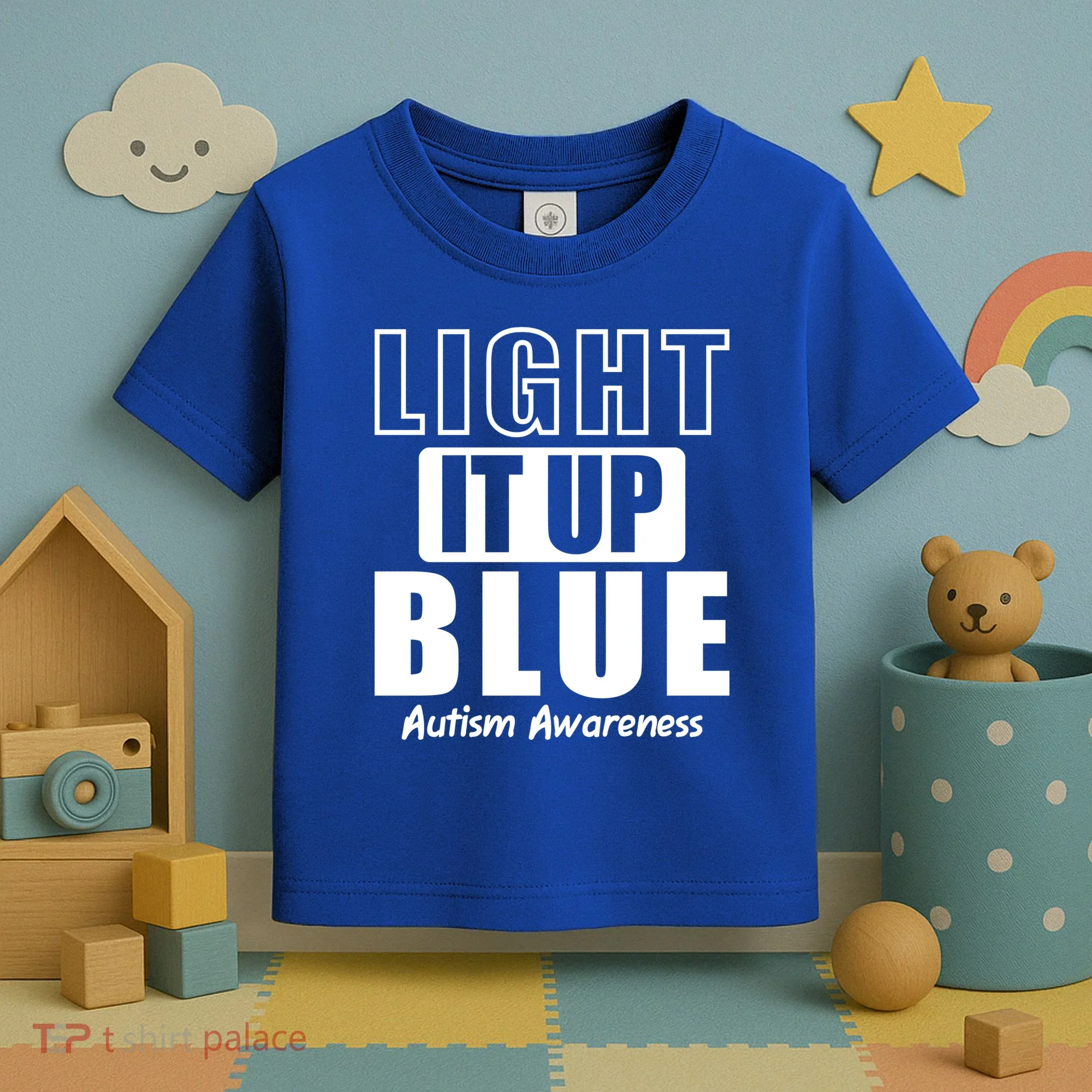 Autism Awareness Light It Up Blue Text Logo Toddler T-Shirt