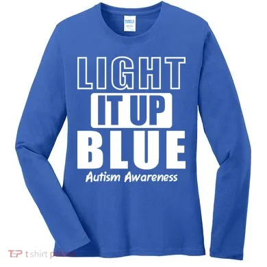 Autism Awareness Light It Up Blue Text Logo Women's Long Sleeve Shirt