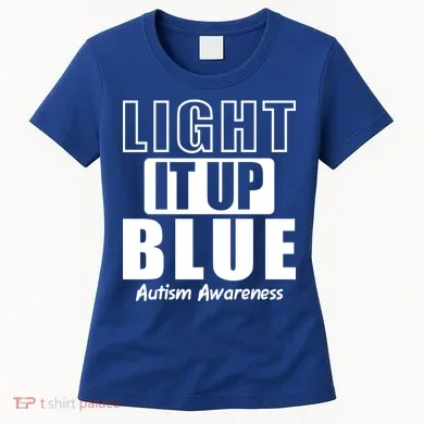 Autism Awareness Light It Up Blue Text Logo Women's T-Shirt