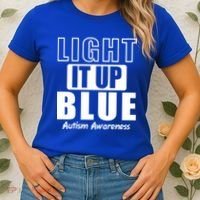 Autism Awareness Light It Up Blue Text Logo Women's T-Shirt thumb 2