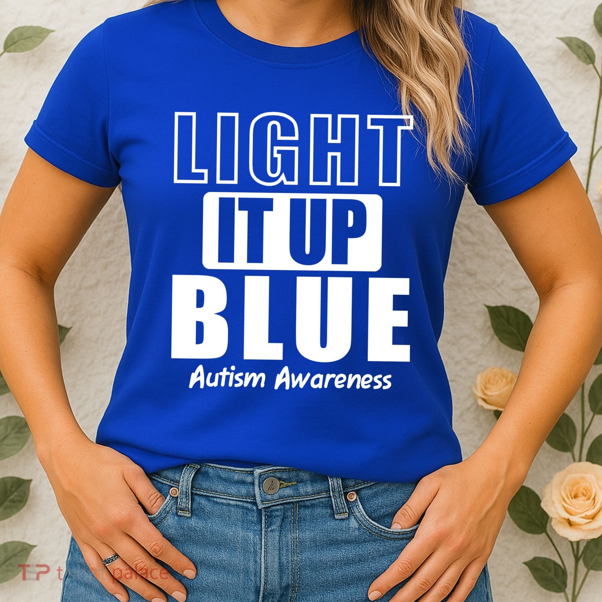 Autism Awareness Light It Up Blue Text Logo Women's T-Shirt