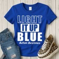 Autism Awareness Light It Up Blue Text Logo Women's T-Shirt thumb 3