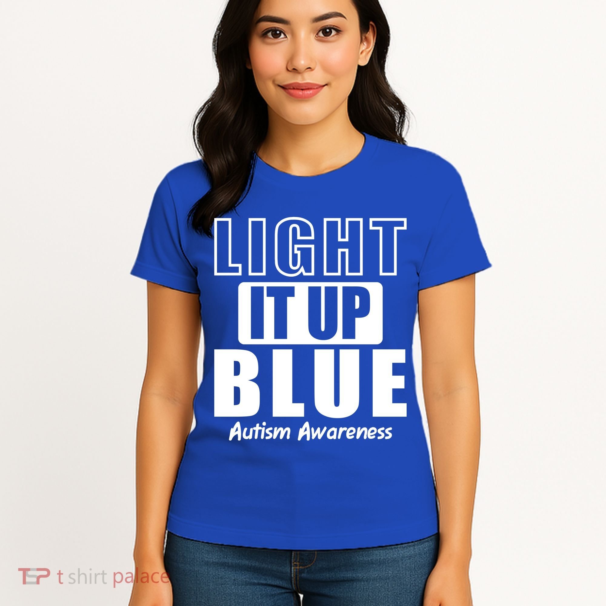 Autism Awareness Light It Up Blue Text Logo Women's T-Shirt
