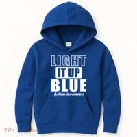 Autism Awareness Light It Up Blue Text Logo Kids Hoodie thumb 0