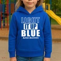 Autism Awareness Light It Up Blue Text Logo Kids Hoodie thumb 3